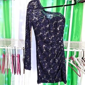 Sequin HEARTS NAVY BLUE ONE SLEEVE MINI DRESS SIZE 3